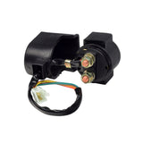 Starter Relay for Baja ATVs - VIN Prefix LE8S, featuring a black electrical device with visible wires, close-up wire connectors, and a plug, essential for 90cc ATV models.