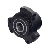 5/8 Bore Wheel Hub with Bearings & Hardware for Go-Karts made of black anodized billet aluminum, showing a close-up of the metal hub with visible bearings and pre-drilled holes for bolts.