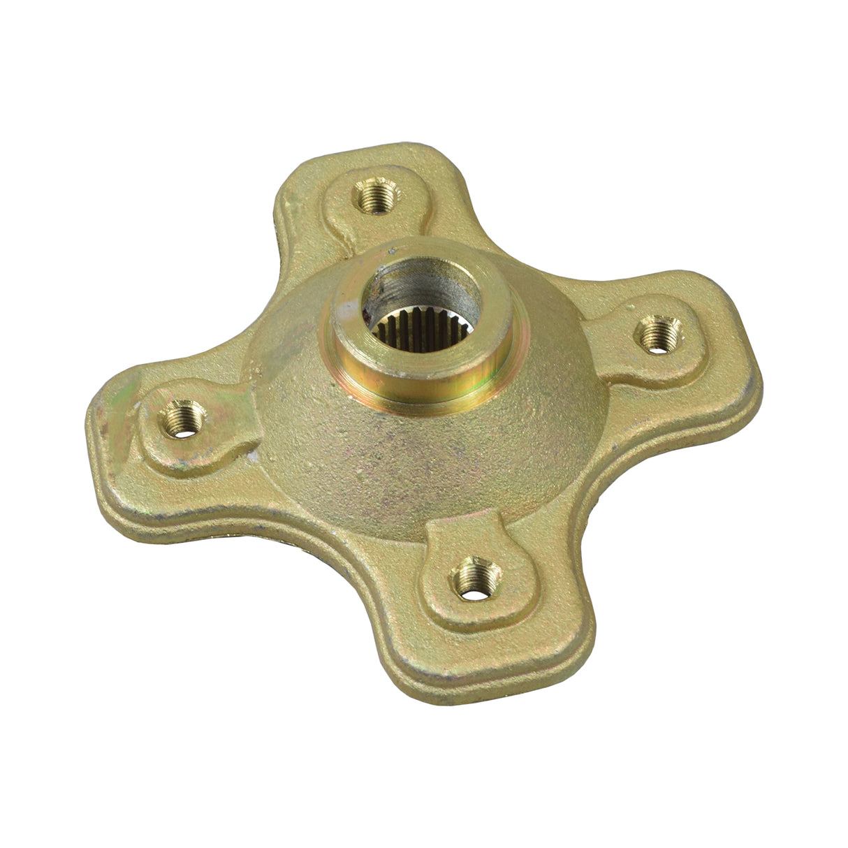 Wheel Hub for TaoTao ATA-300A1 & ATA-300H1 ATVs: Close-up of a solid brass wheel hub featuring a splined 27 mm center hole and four threaded holes for studs (not included).