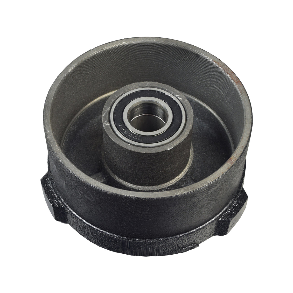 Front Wheel Hub with Brake Drum for the 110cc TaoTao ATA-110B ATV, shown in a close-up of its black metal round center, highlighting its compatibility for mounting on 6 or 7 wheels.