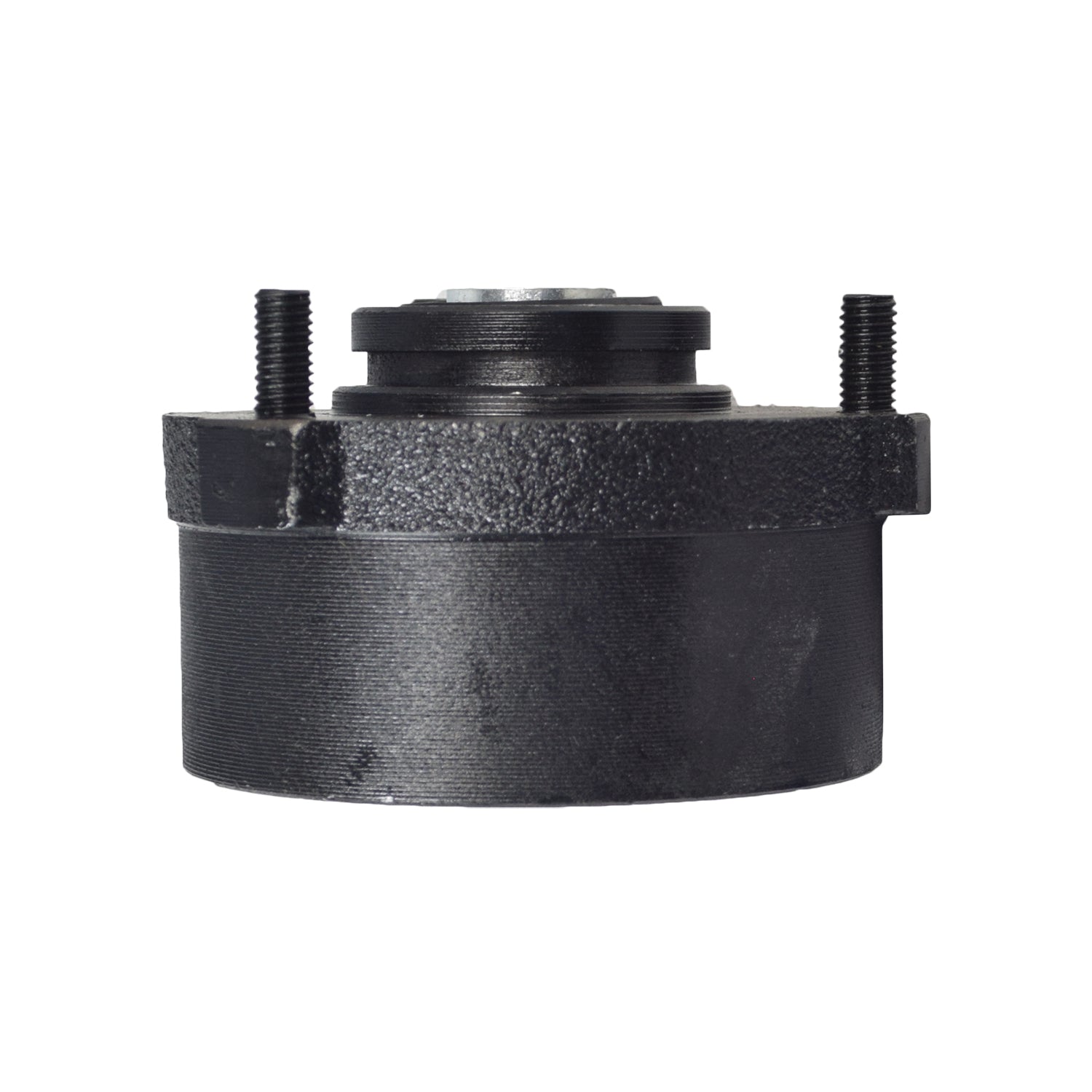 Front Wheel Hub with Brake Drum for the 110cc TaoTao ATA-110B ATV featuring a black round object with a nut and visible M8-1.25 studs for mounting on a rim.