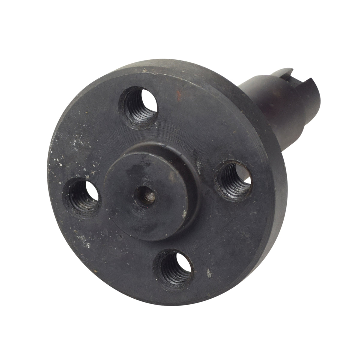 Sprocket Mounting Hub & Shaft for Coleman KT196 & CK196 Go-Karts, black metal with multiple holes, shown in close-up.