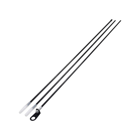 3-Piece Bicycle Flagpole: Close-up of three long, black rods with white caps, designed for rear axle mounting on bikes to increase visibility and safety.