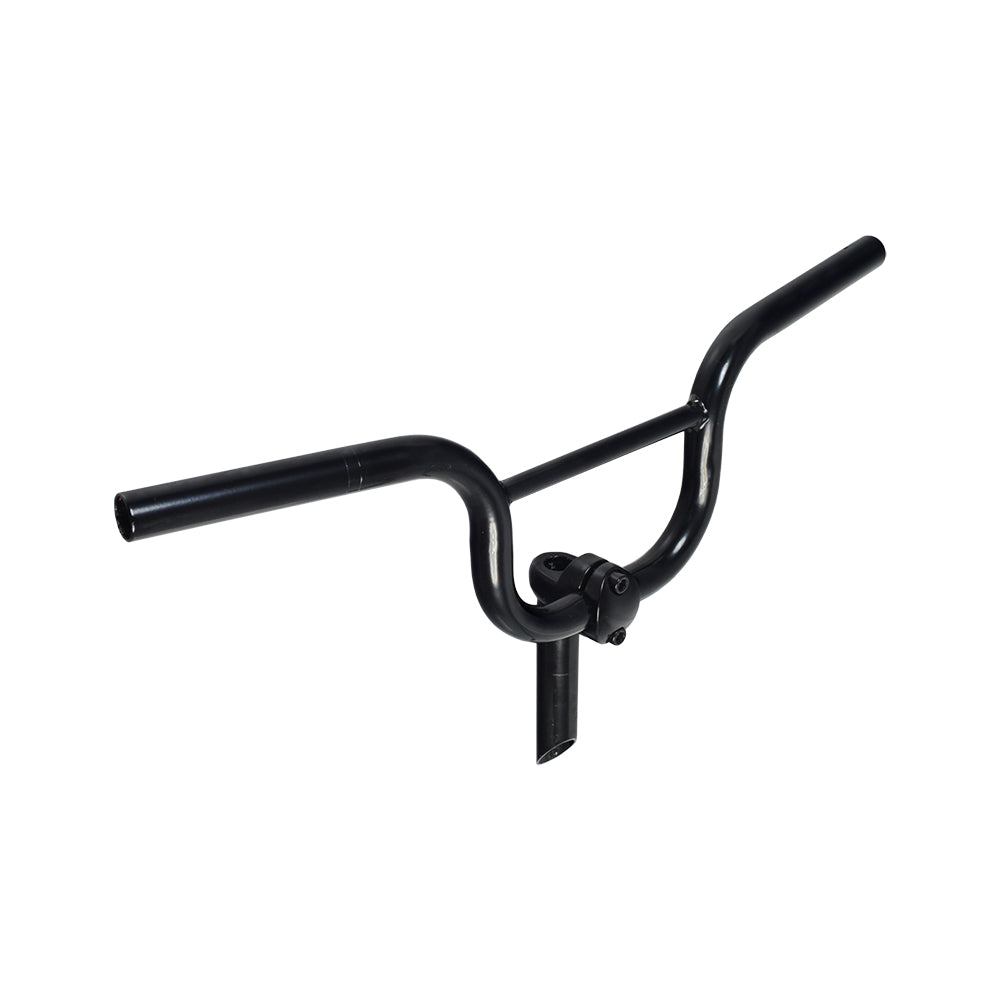 Handlebar Assembly with Clamp for the Razor E-Punk featuring a three-piece set with strong steel construction and black enamel finish, including upper and lower bars and clamp.