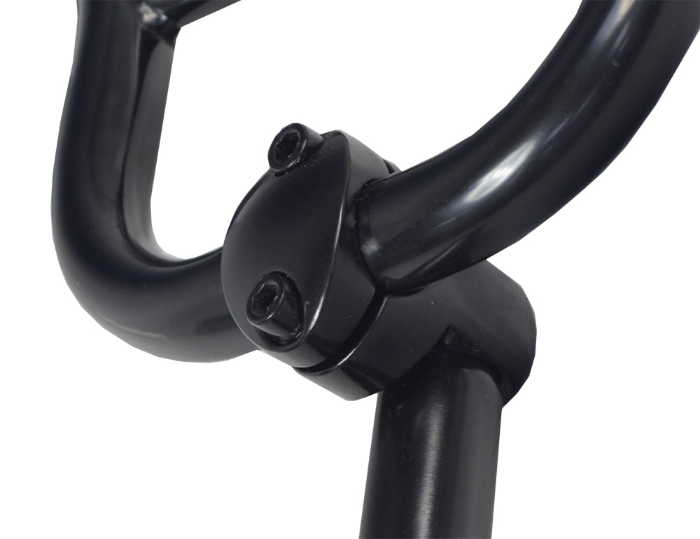 Handlebar Assembly with Clamp for the Razor E-Punk featuring a close-up of the black metal clamp with a screw, emphasizing its strong steel construction and black enamel finish.