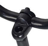 Handlebar Assembly with Clamp for the Razor E-Punk, featuring a black metal upper bar with a hole, part of a 3-piece steel set with a black enamel finish.