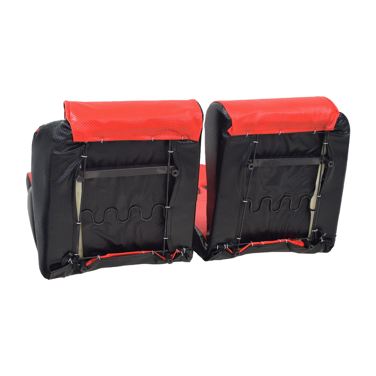 Left & Right Passenger Seat for the Baja Dune (DN250) Go-Kart featuring two-tone red and black upholstery, combined as one unit with back vents for securing seatbelt placement.