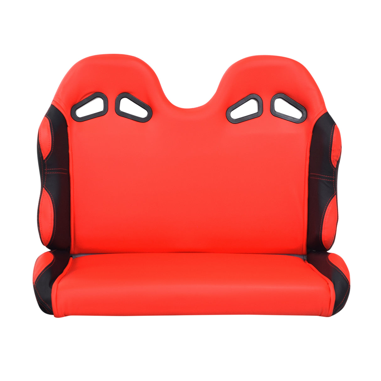 31-1/2 Red Double Seat for the Coleman KT196 Go-Kart featuring a sleek design with back vents for seatbelt placement, providing comfort and safety for off-roading or casual rides.