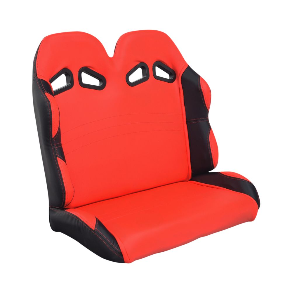 Red 25-1/2 Double Seat for Go-Karts (Blemished) features a red and black design with visible back vents and a minor glue separation at the head. Ideal for two riders.