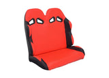 Red 25-1/2 Double Seat for Go-Karts (Blemished) featuring a red and black design with a minor glue separation at the head of the seat, suitable for various go-kart models.