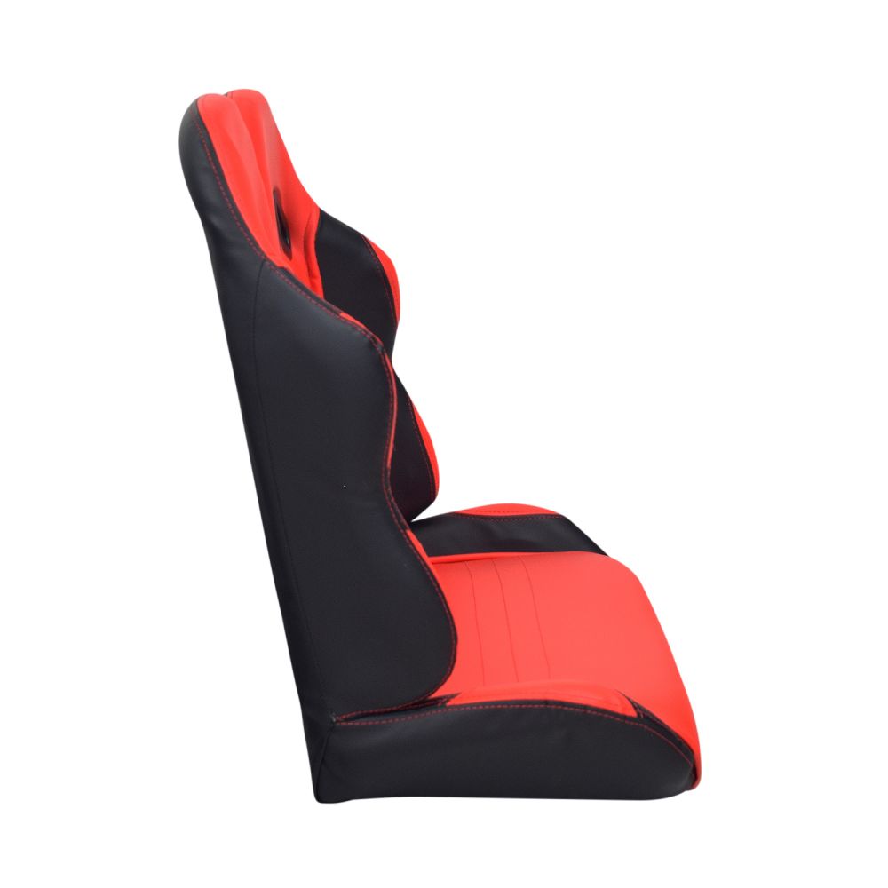 Red 25-1/2 Double Seat for Go-Karts (Blemished) showing a slight glue separation at the head of the seat, designed with back vents for secure seatbelt placement.