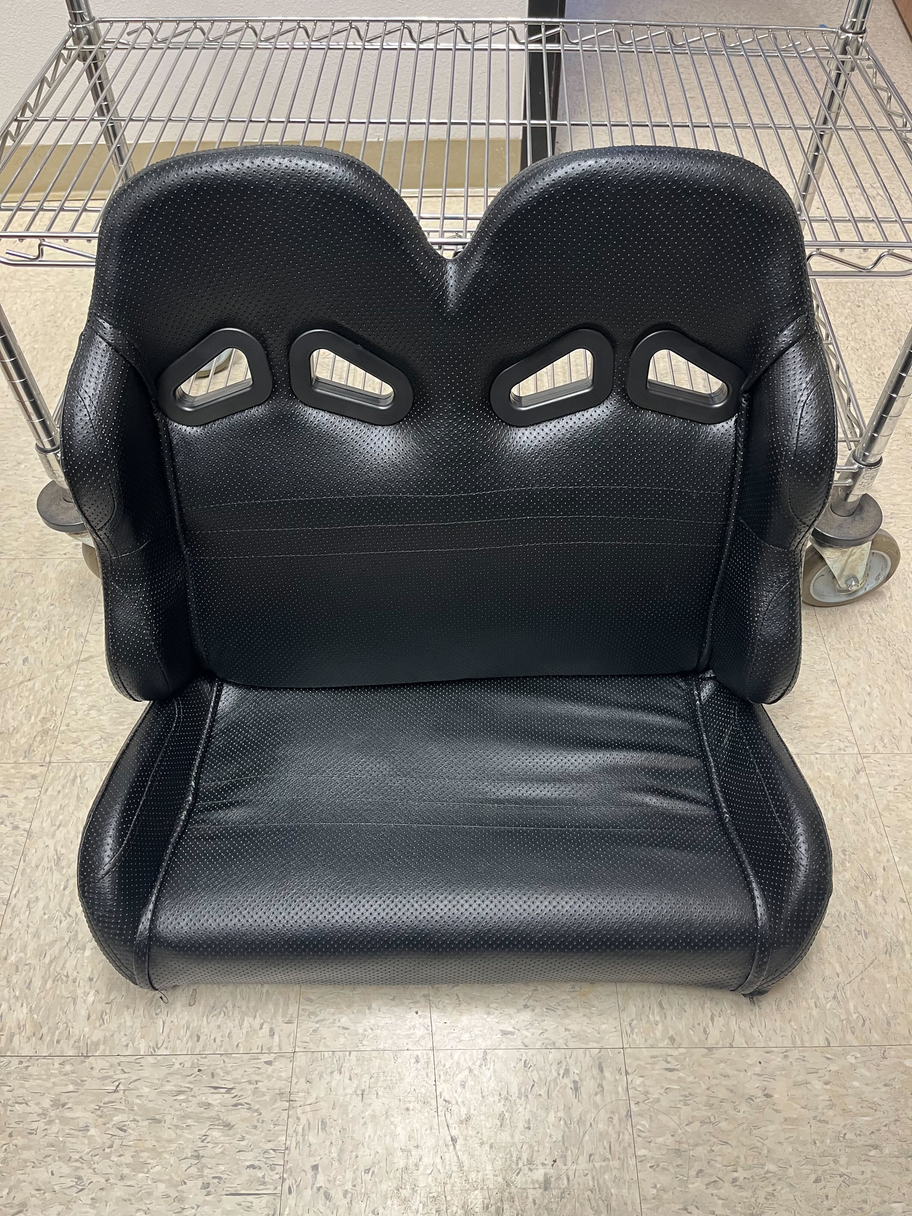 27 Black Double Seat for Go-Karts (Blemished) featuring a padded black seat with back vents and a sturdy metal frame, designed for two riders.