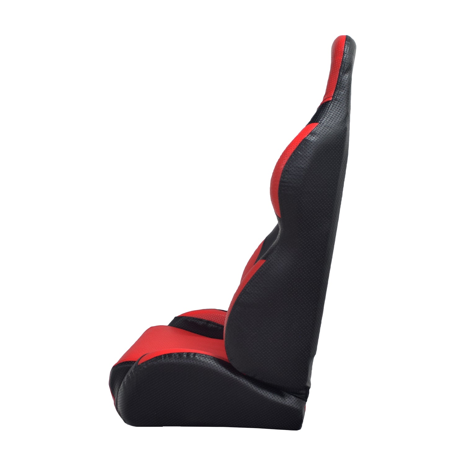 Red Single Seat for Go-Karts featuring twin back vents and side padding for comfort, designed to replace worn seats and improve safety with secure seatbelt placement options.