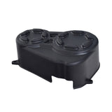 Plastic Clutch Cover for the Coleman KT196 196cc 6.5 Hp Go-Kart featuring round holes, designed to protect torque converter pulleys and belt; made of durable black plastic.