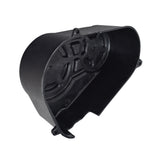 Plastic Clutch Cover for the Coleman KT196 196cc 6.5 Hp Go-Kart, a black plastic object with multiple openings, designed to protect the torque converter pulleys and belt on the go-kart.