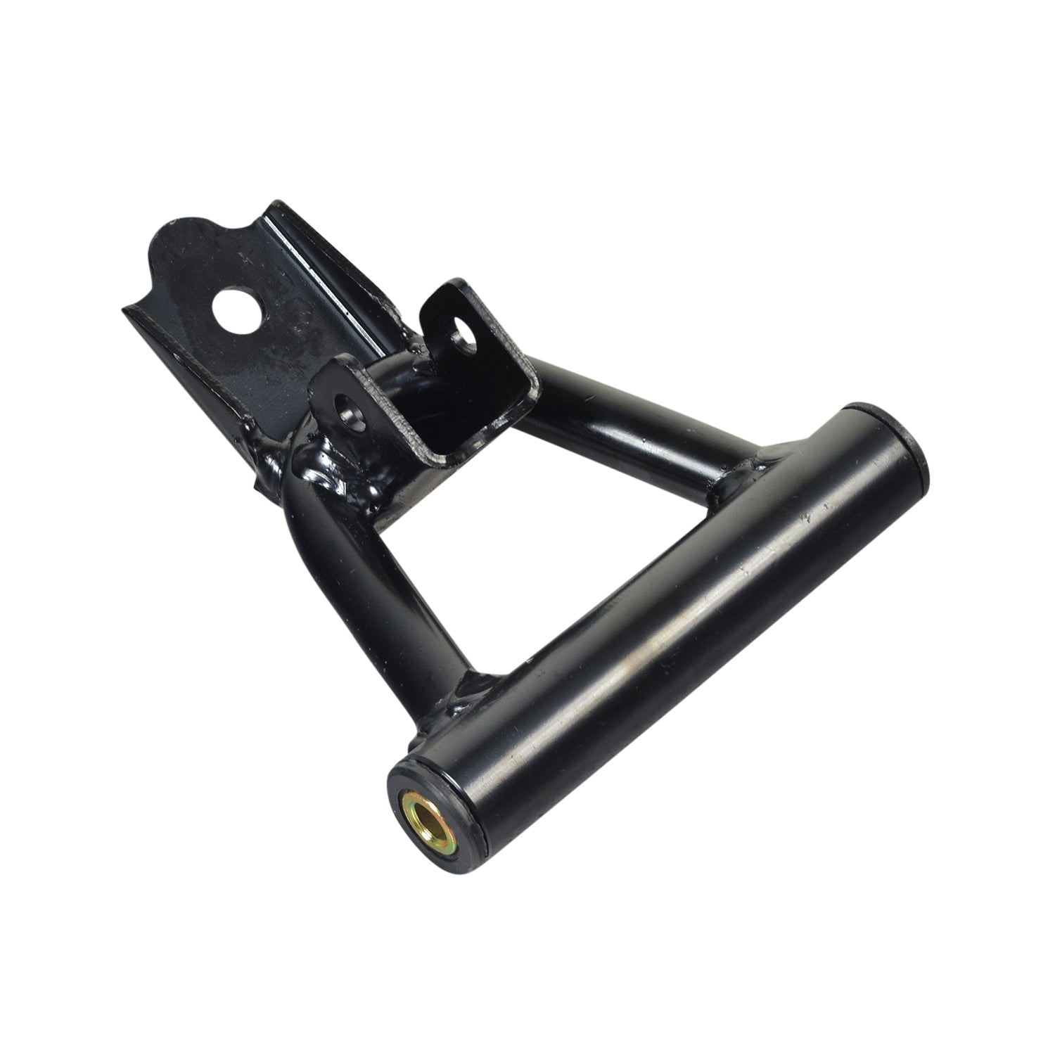 Front Lower Swing Arm for the Coleman KT196 196cc 6.5 Hp Go-Kart, a black metal piece with visible screws and a circular component, suitable for left or right side installation.