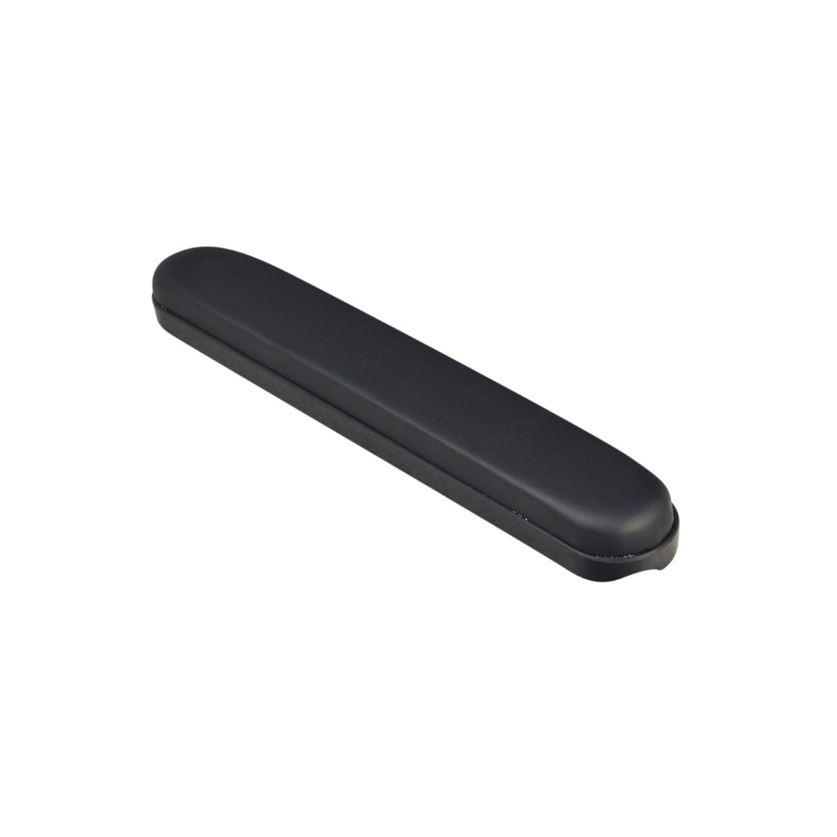 Black 14 full-length padded vinyl armrest for wheelchairs displayed, showcasing a sleek, rectangular design with a black cover, ready for installation with included mounting screws.