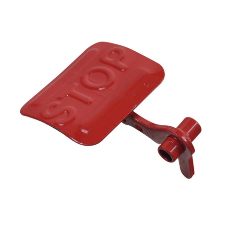 Red Brake Pedal for Coleman CK100 & SK100 Go-Karts, made of strong metal alloy with minor scuffing, features a handle and is designed for stopping, similar to a car brake pedal.