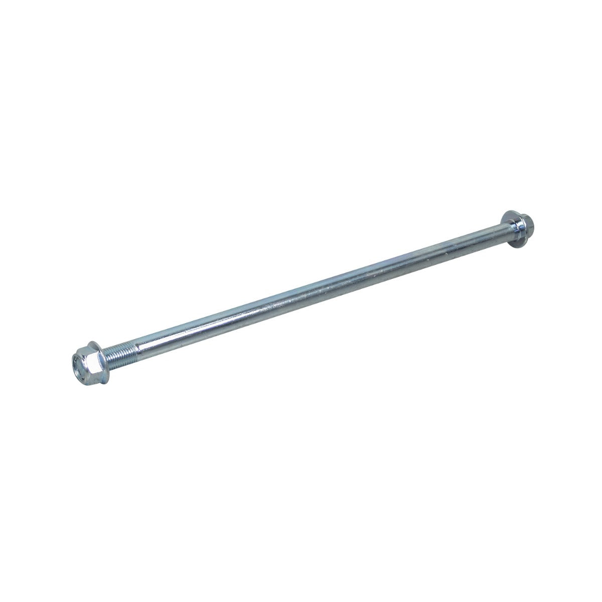 Rear Axle Bolt for the Monster Moto/Mega Moto Classic mini bikes, featuring a long metal rod with round holes and a screw, shown with close-up views of bolts and nuts.