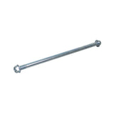 Rear Axle Bolt for the Monster Moto/Mega Moto Classic mini bikes, featuring a long metal rod with round holes and a screw, shown with close-up views of bolts and nuts.