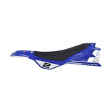 Seat & Rear Fender Assembly with Switch & Charging Port for the Razor MX125 Dirt Rocket Dirt Bike, featuring a blue plastic rear fender, black rubber seat, On/Off switch, and battery charger port.