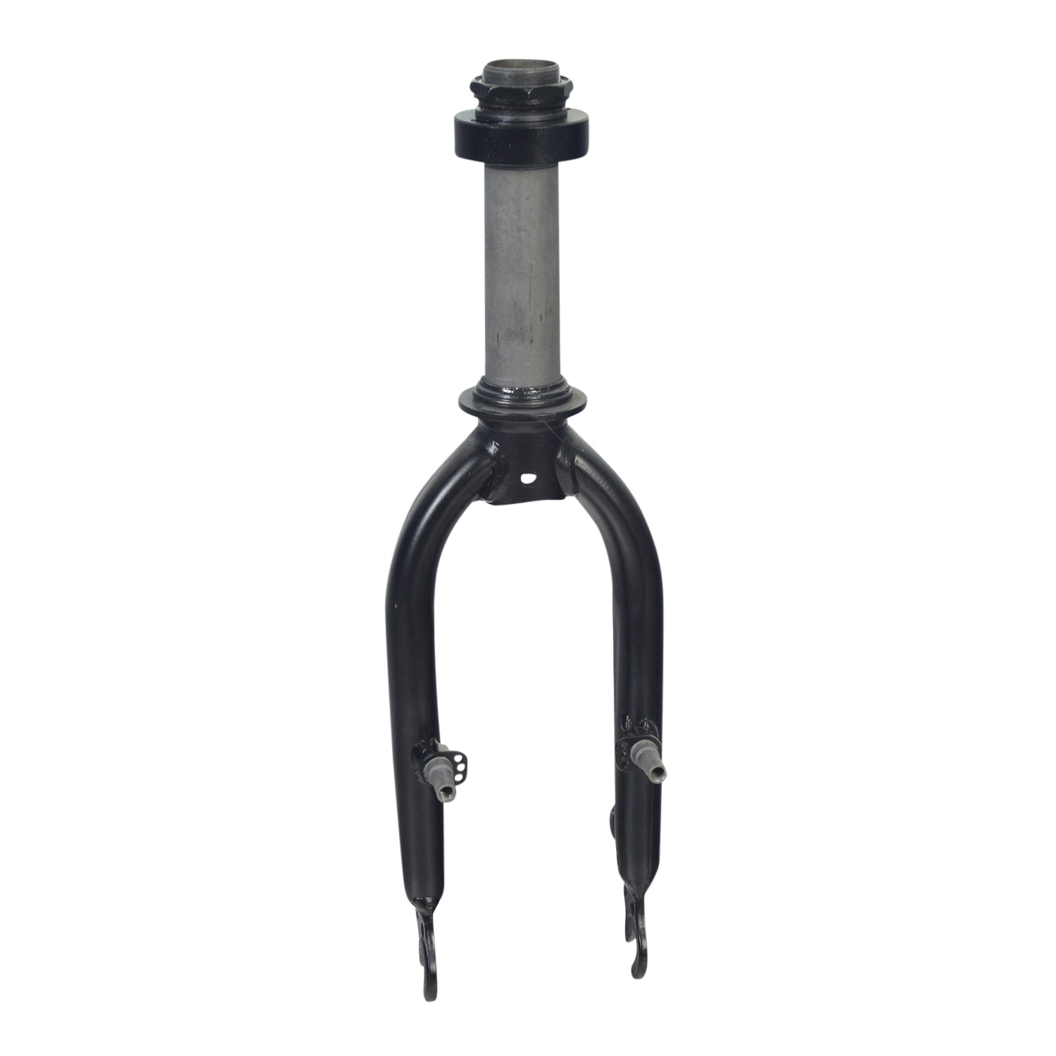 Fork for the Swagtron EB5 Pro Electric Bicycle, featuring a black and grey design, ready to replace worn-out parts and restore function (axle, head bearings, stem bolt, and wedge not included).