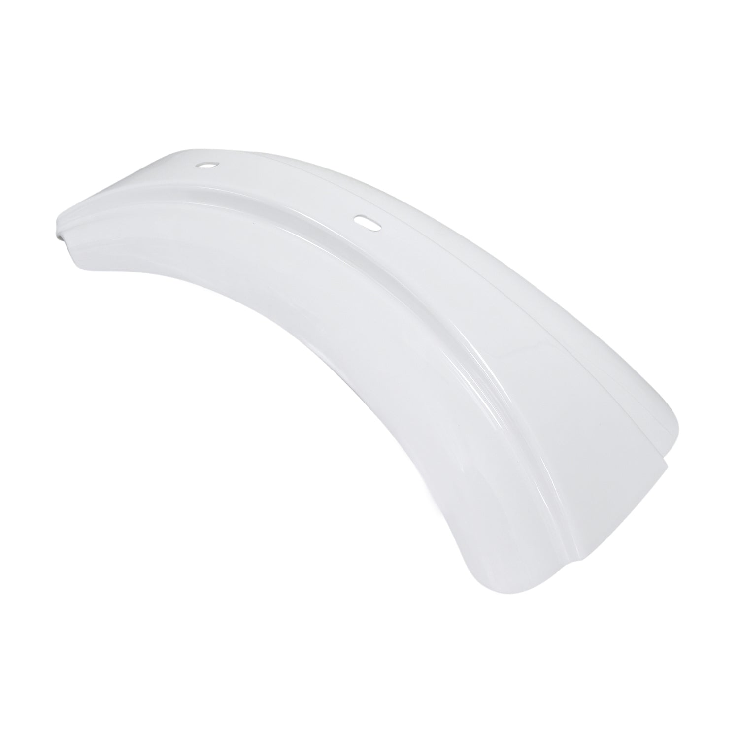 Front Fender for the Coleman BT200X Mini Bike, a white plastic piece with strategic holes designed to mount on the headlight bracket, protecting the rider from mud and debris.