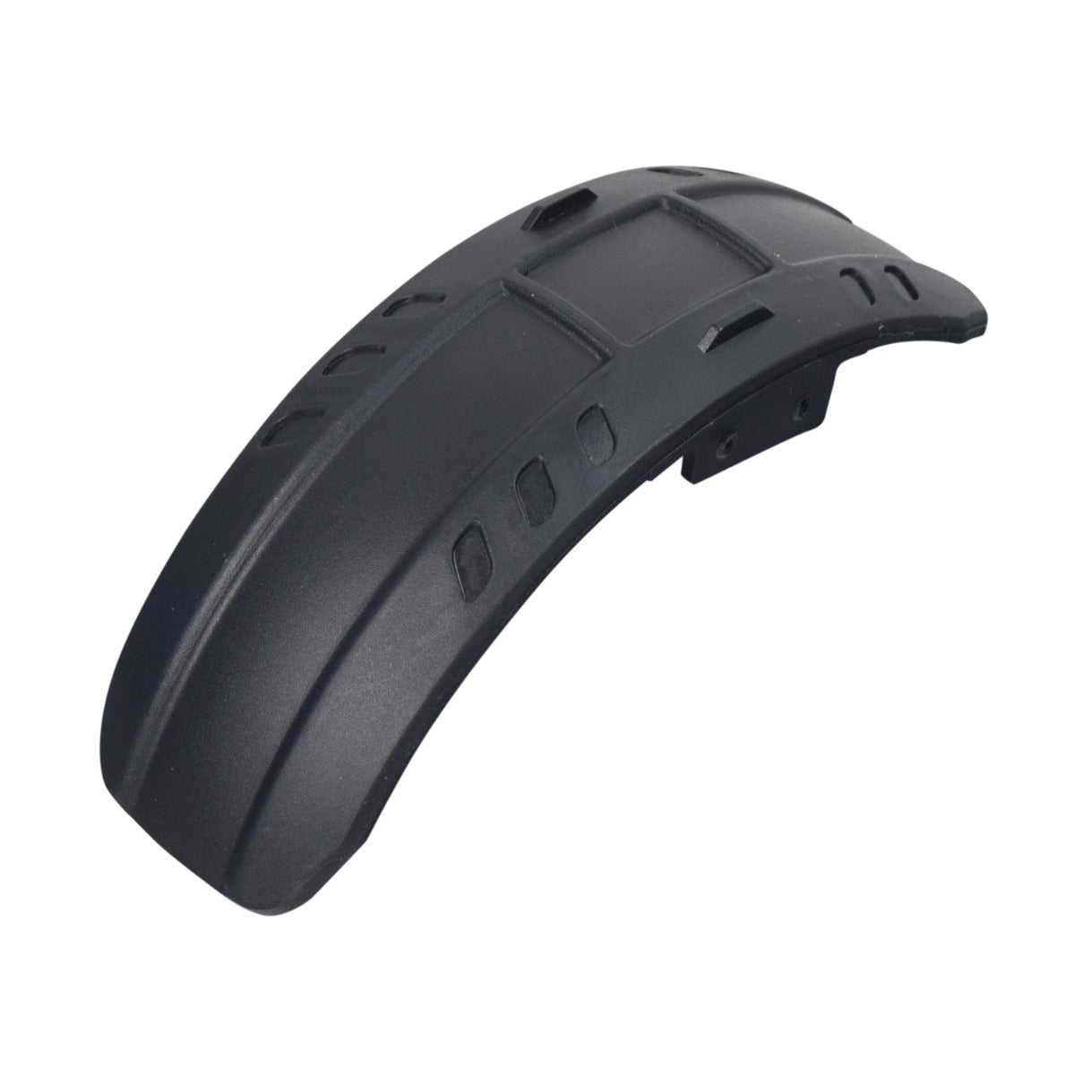 Black Plastic Front Fender for the Viro Rides VR 550E Scooter, featuring multiple holes and a sleek design, perfect for scooter front protection and an enhanced sporty look.