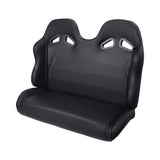 31-1/2 Black Double Seat for the Realtree RTK200 196cc Go-Kart featuring back vents and padded upholstery, designed for secure seatbelt placement and enhanced off-roading safety.