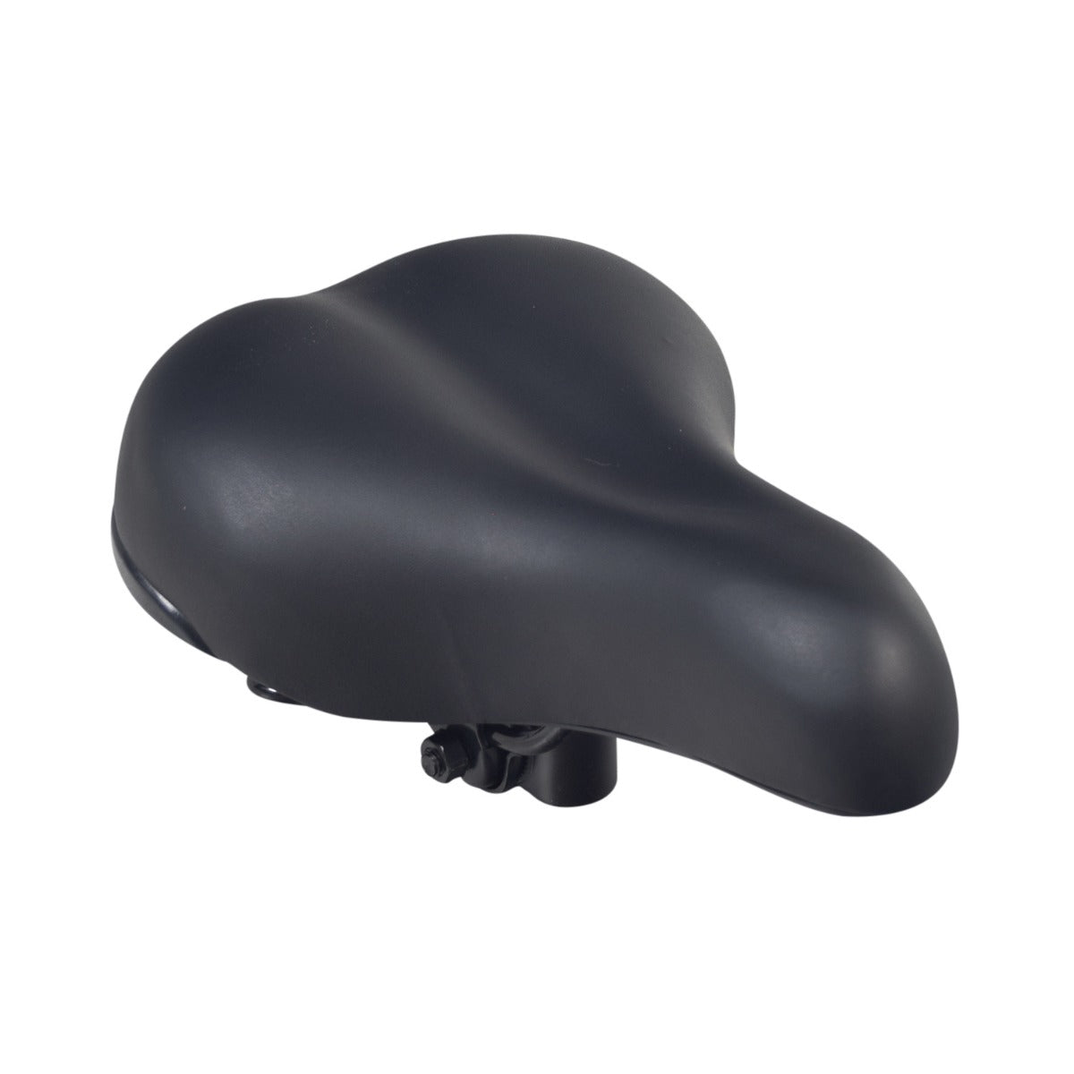 Seat for ANCHEER 12 Mini & 14 EB5 Plus Folding Electric Bicycles, black vinyl, cruiser-style with shallow anatomical relief, coil springs, and wide comfort shape, ideal for replacing worn or tattered seats.