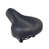 10 x 7 Saddle Seat for Electric Bicycles, featuring padded black vinyl, wide comfort shape, shallow anatomical relief, coil springs, and high-quality construction.