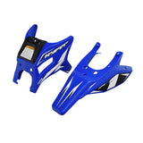 Seat Panels for the Hyper HPR 350 Electric Motorcycle (2-Piece), featuring a long rear section and a shorter front piece with white text on the blue surface.