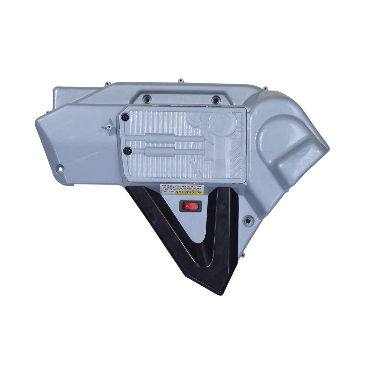 Plastic Body Panel Set for the Hyper HPR 350 Electric Motorcycle, featuring a grey panel with a red button and light, part of a close-up view of the kit's components.