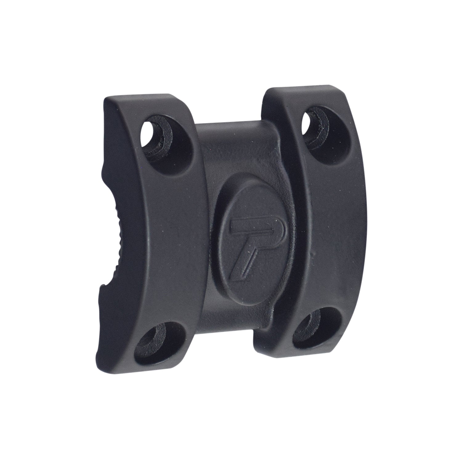 Upper Handlebar Clamp for the Pulse ATV Quad Ride-On, featuring a black grooved design with multiple holes for secure attachment using four Allen head bolts and locknuts, ensuring a firm grip on the handlebar.