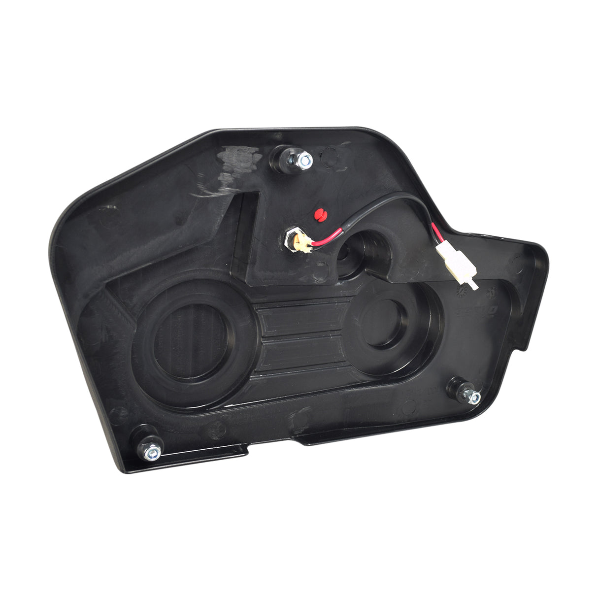 Motor Panel Set with Charger Port for the Pulse ATV Quad Ride-On, showing black plastic motor guards with wires and screws, and a coaxial battery charger port.