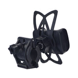 Universal Smartphone Holder for Bikes & Scooters, showcasing a robust black plastic design with a secure handlebar mount and screw, ideal for holding various handheld devices on bikes and scooters.