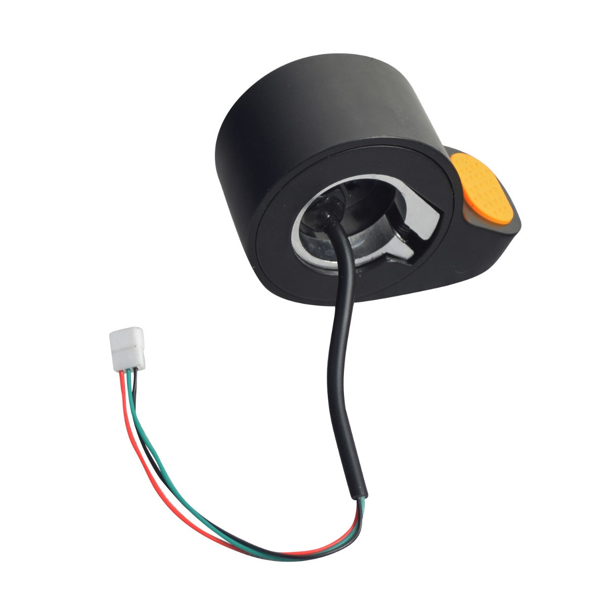 Thumb Throttle for the Ninebot MAX G30 Scooter, featuring a black curved design, thumb pad, and visible 3-wire harness and connector for easy installation and enhanced safety.