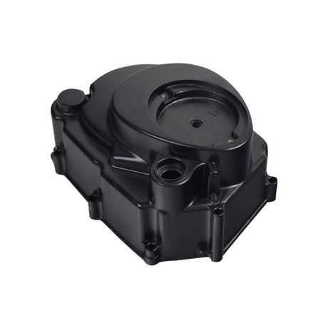 Right Side Engine Cover for the TaoTao ATK125A, GK110, & Jeep Auto Go-Karts (Version 12), featuring a black plastic design with multiple holes and a center hole in the clutch area.