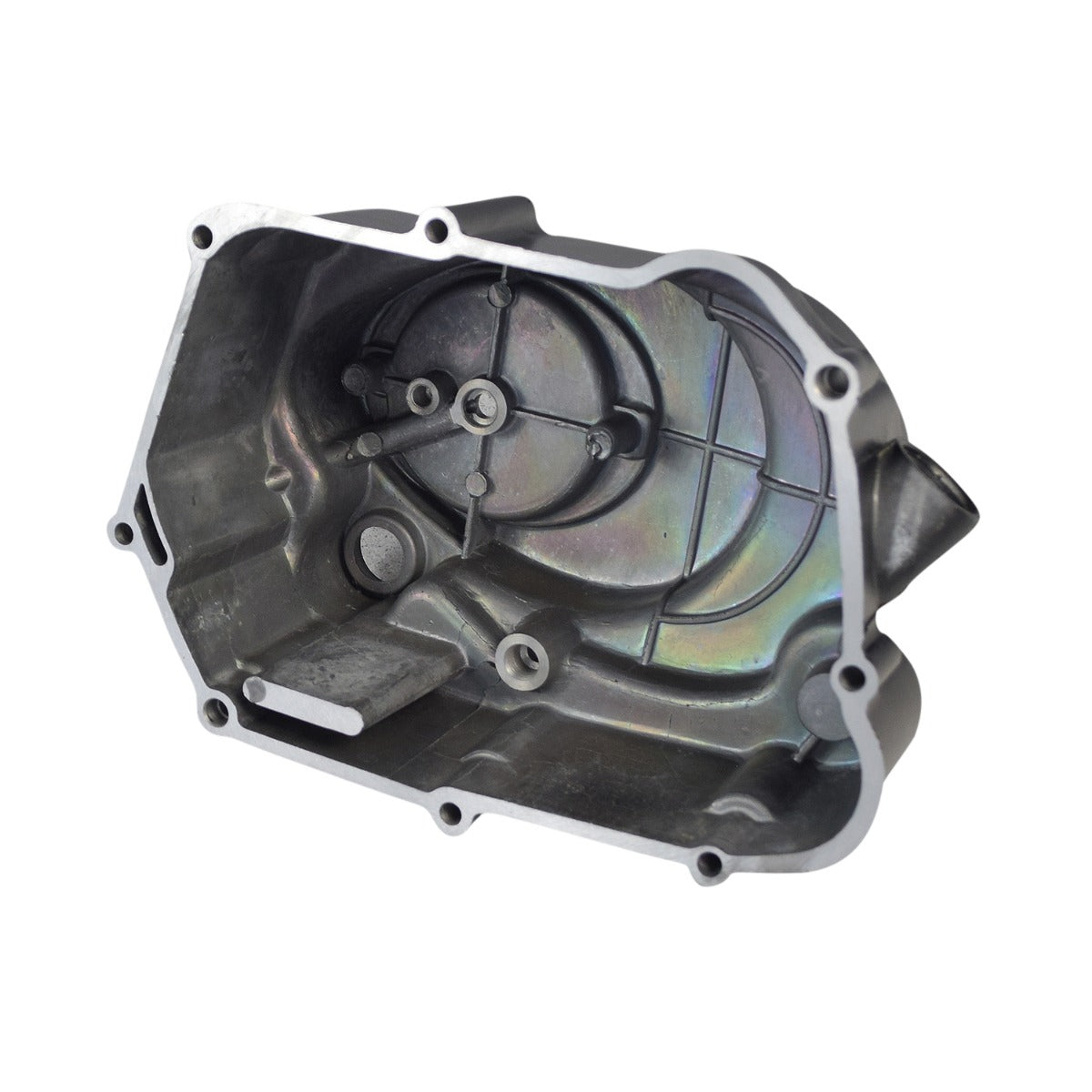 Right Side Engine Cover for the TaoTao ATK125A, GK110, & Jeep Auto Go-Karts (Version 12), featuring a metal design with multiple holes and a central circular opening for the clutch area.