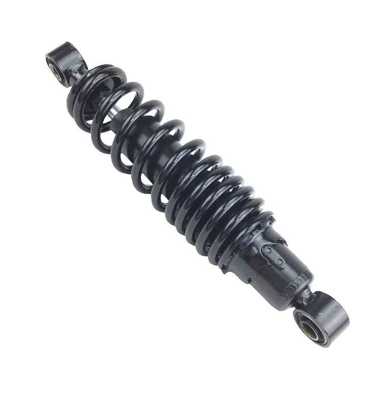 9.6 Adjustable Front Shock Absorber for the TaoTao GK110 Go-Kart, featuring a sturdy black coil spring and metal construction, designed to enhance ride comfort and prevent tire damage.