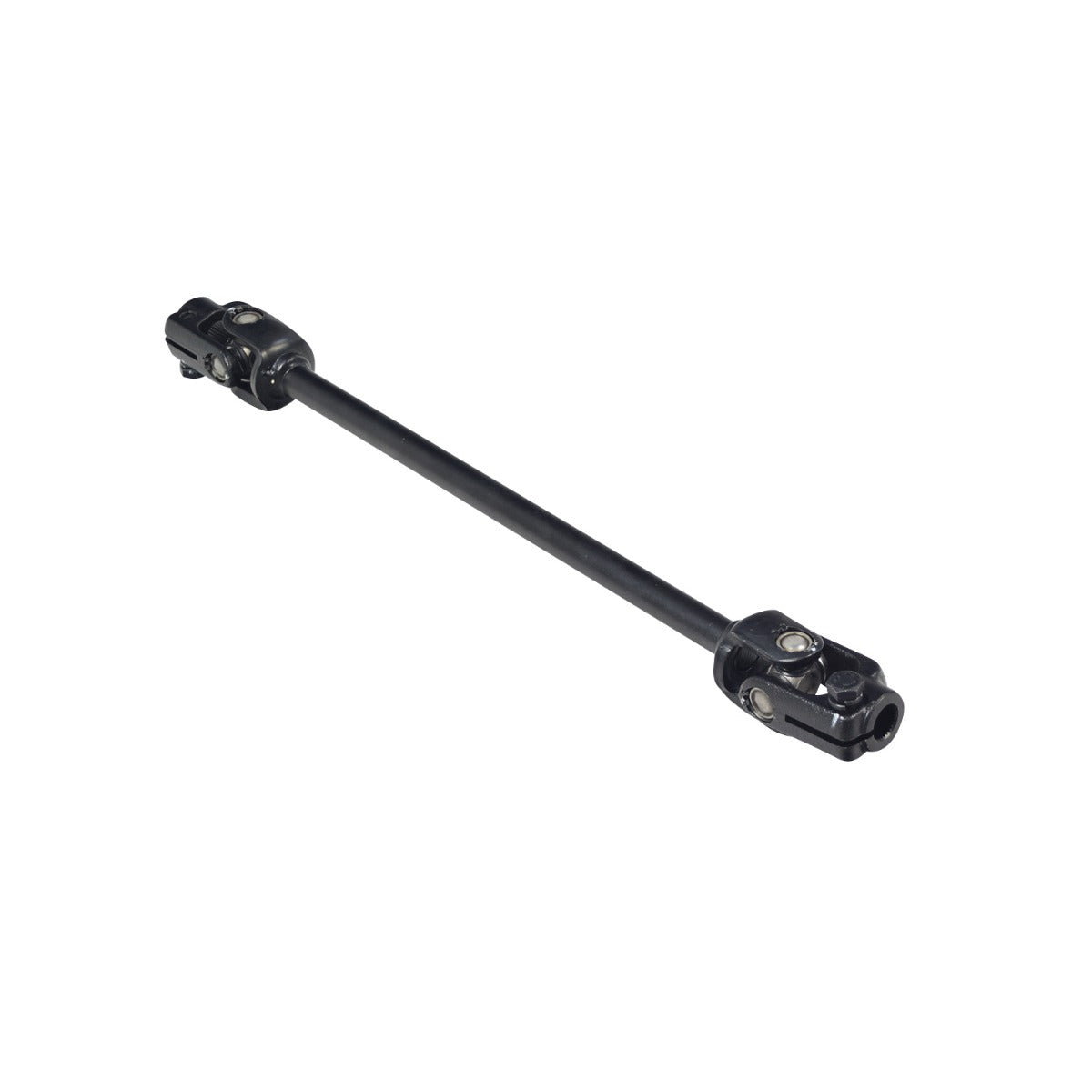 Steering Shaft for TaoTao Arrow 150, Targa 150, & Coleman BK200 Go-Karts; a black metal rod with CV joints on both ends and attached bolts and ball bearings.