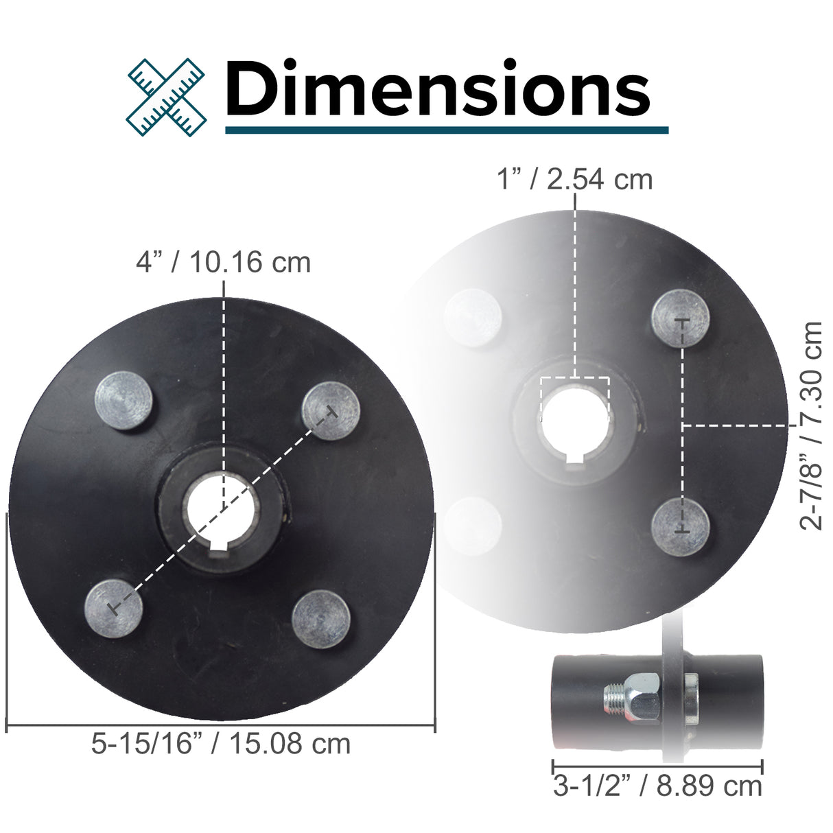 Heavy-Duty Rear Wheel Hub with 1 Bore for Go-Karts; diagram showing a robust metal hub with multiple holes and central bore, designed for enhanced durability in offroad go-kart applications.