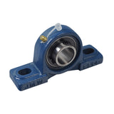 1 Internal Diameter Pillow Block & Bearing (Set of 2) featuring self-aligning chrome ball bearings in a cast iron housing with set screws and grease fittings, ideal for industrial applications.