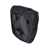 Insulated Handlebar Bag with Rain Cover & Carrying Strap for Bikes & Scooters, featuring a zippered flap, inner and front pouches, and mesh side pocket, secured by hook & loop straps.