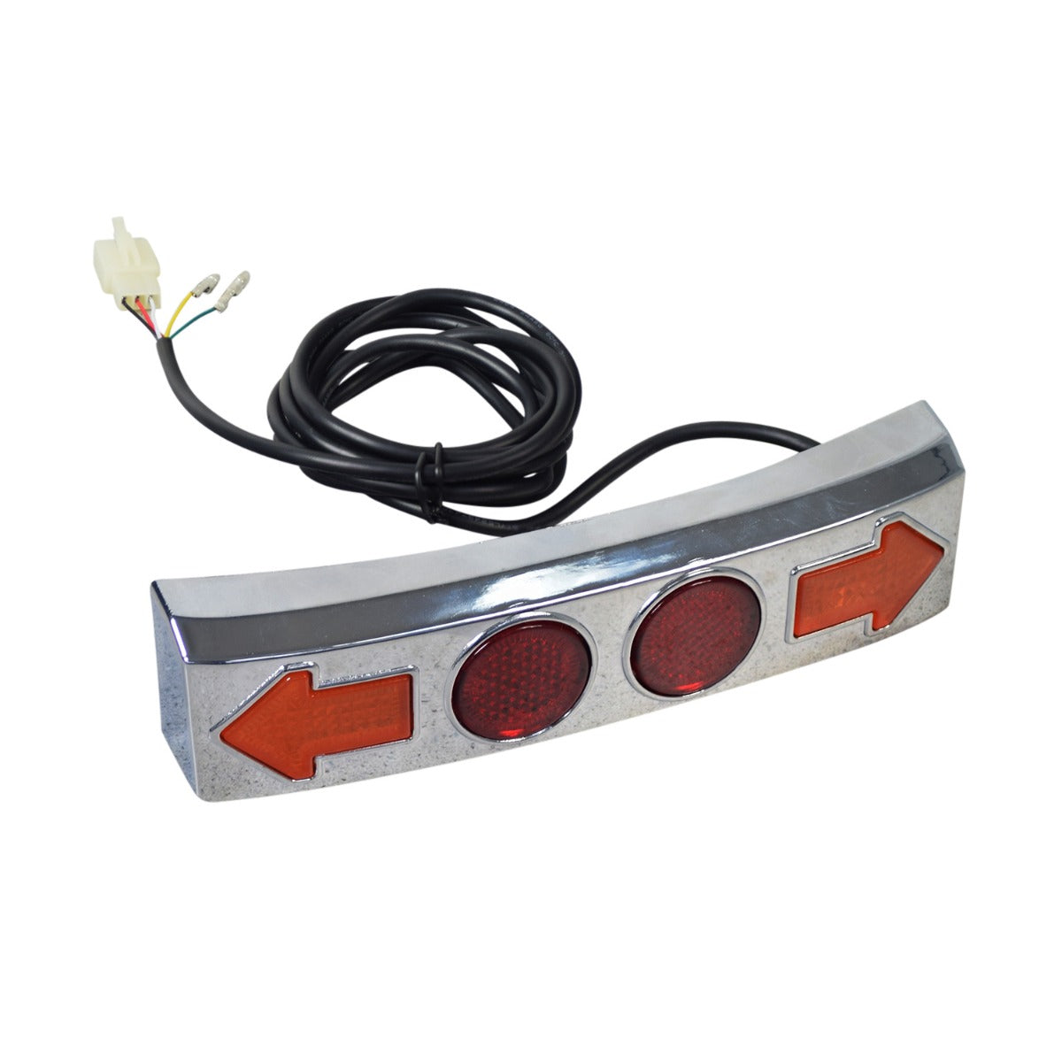 Taillight & Turn Signal Assembly for the MotoTec MT-FatBoy-500 Electric Scooter, featuring round red brake lights, arrow-shaped turn indicators, and a 72 wire harness with connectors for handlebar controls.