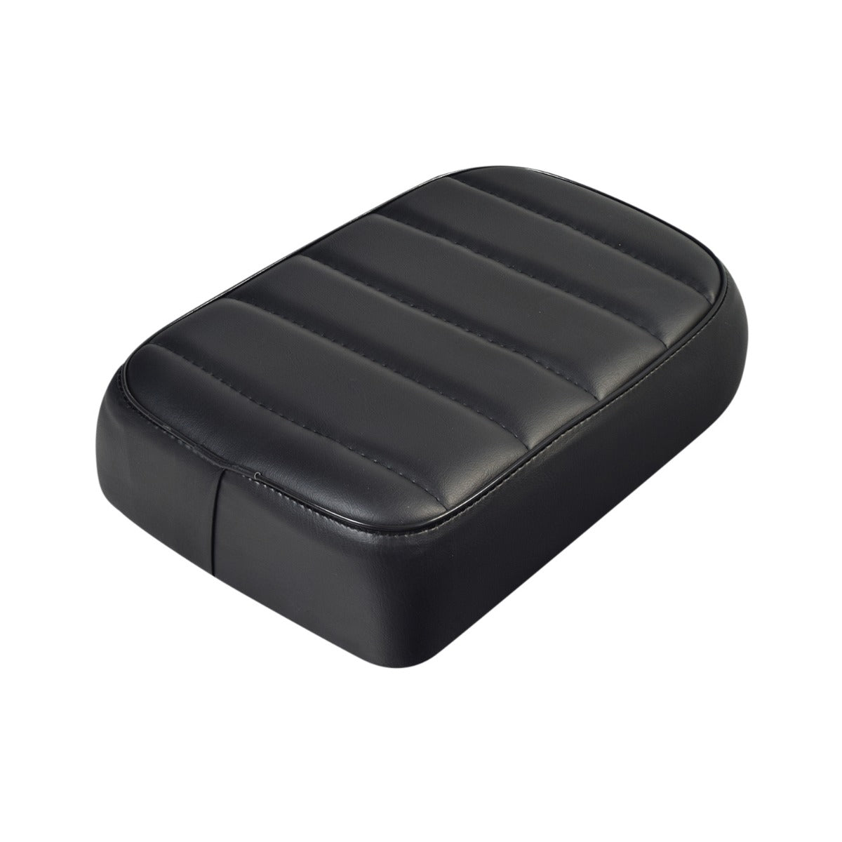 Rear Seat Cushion for the CityCoco Fat Tire Electric Scooter, black leather with stitching, well-cushioned, doubles as a storage hatch cover, featuring rear-mounted studs and a latch pin.