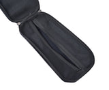 Front Hardshell Handlebar Case for Electric Scooters featuring a black, weatherproof EVA material with a zipper closure, designed for mounting on handlebars using Velcro straps and buckles.