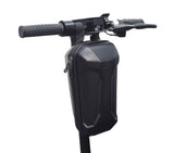 Front Hardshell Handlebar Case for Electric Scooters mounted on a handlebar, showcasing its compact, rigid design with zipper closure, suitable for carrying essentials securely while riding.