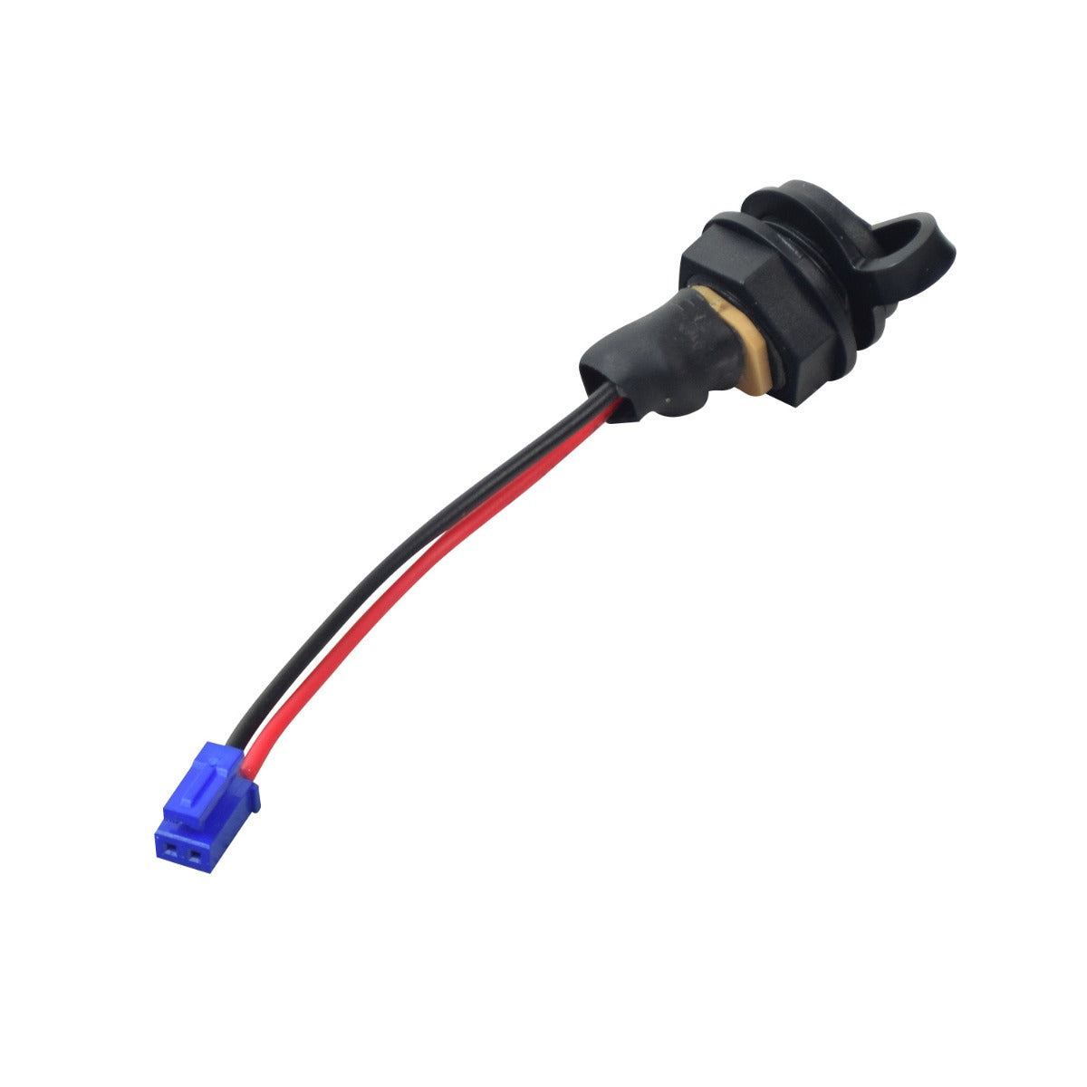 Charger Port for Razor Electric Party Pop & Electric Tekno Scooters, featuring black and red wires with a compact black connector, designed to fit the mini coaxial connector for Lithium battery systems.