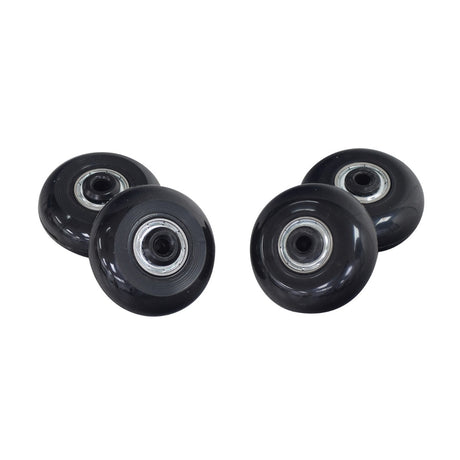 50 mm Wheels for the Razor Turbo Jetts Electric Heel Wheels (Set of 4), showing a group of four black urethane wheels with sealed bearings, arranged closely together.